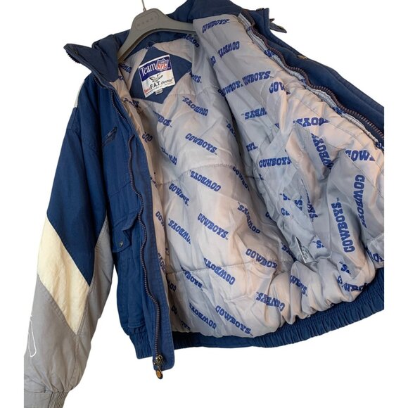 VTG Dallas Cowboys NFL Triple Goose Jacket L Blue Mens Winter Puffer Coat 8977 - Picture 4 of 13